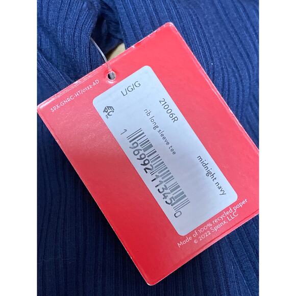 NEW Spanx Women's Navy Blue Scoop Neck Ribbed Knit Long Sleeve T Shirt Tee Top L - Picture 5 of 6